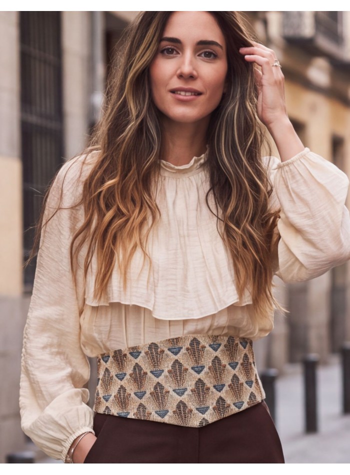 Large ceinture beige à motifs géométriques dans...