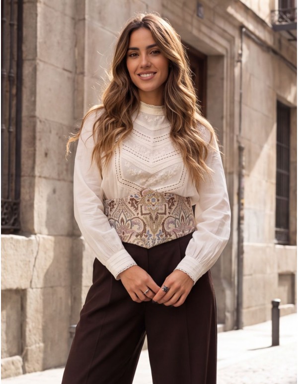 Beige casual waist sash styled with an outfit.
