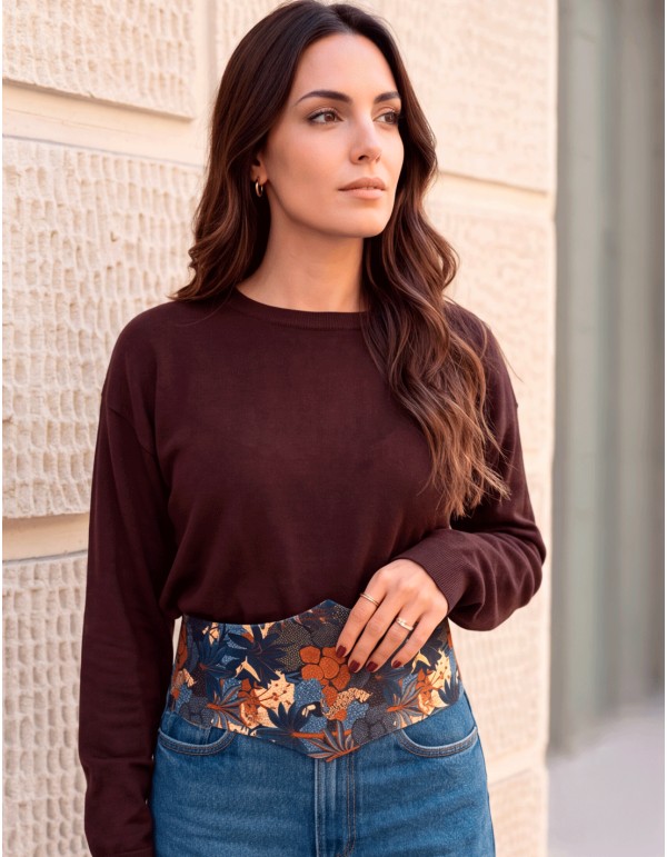 Large ceinture bleue en coton, ornée d'un motif tropical...