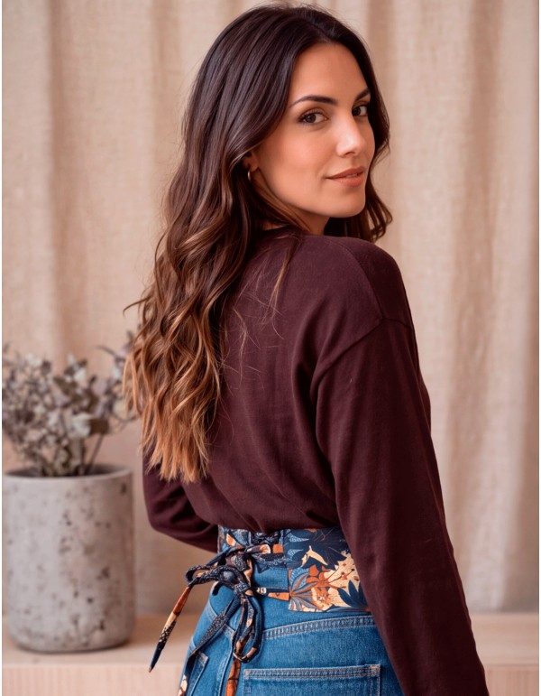 Fajín ancho azul con estampado tropical 2