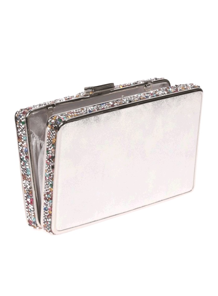 Bolso de fiesta plata con pedrería lateral - rectangular