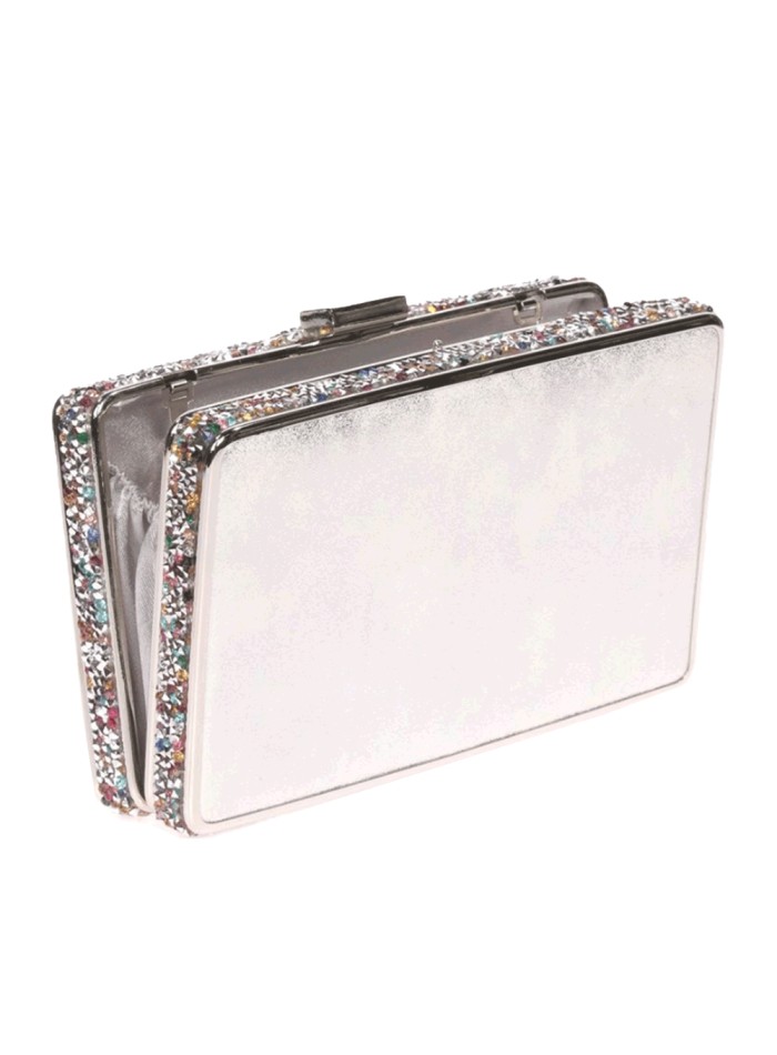 Silver clutch bag with side beading - rectangular