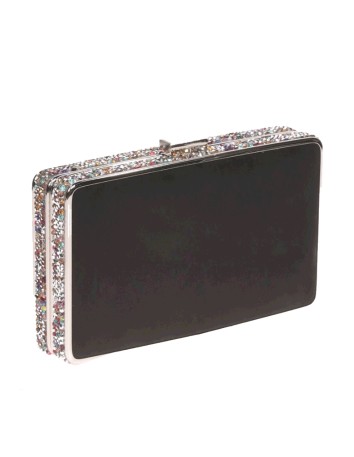 Black clutch bag with side beading - rectangular