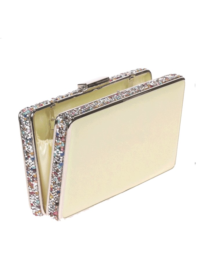 Yellow clutch bag with side beading - rectangular