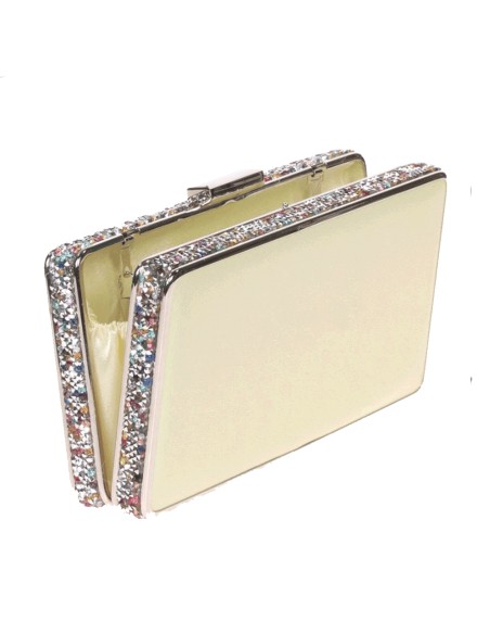 Bolso de fiesta amarillo con pedrería lateral - rectangular