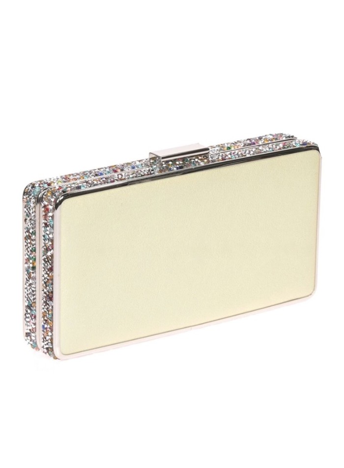 Yellow clutch bag with side beading - rectangular
