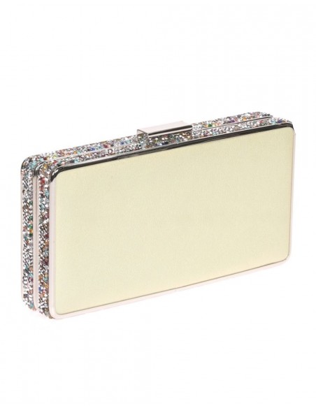 Yellow clutch bag with side beading - rectangular
