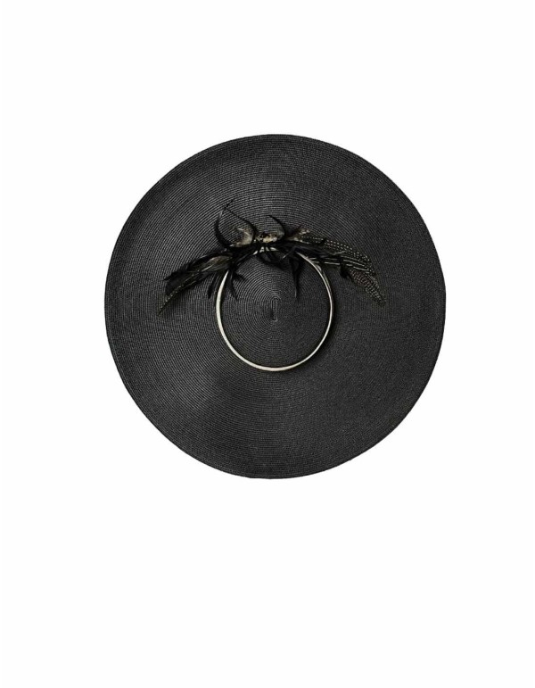 Black wide-winged fascinator with feather decoration