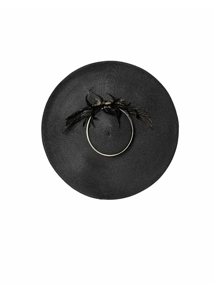 Black wide-winged fascinator with feather decoration