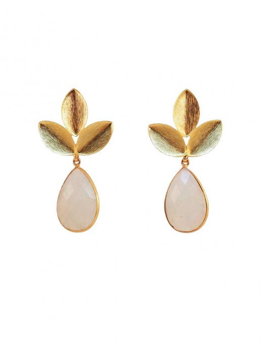 Long golden moonstone earrings