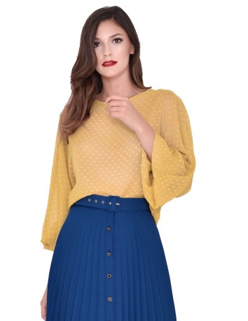 Puffed sleeve blouse with mustard-colored dots nuribel - 1