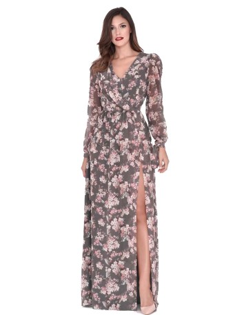 Long printed dress with long sleeves and opening
