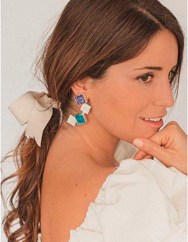 Long party earrings with purple and turquoise geometrical... 2