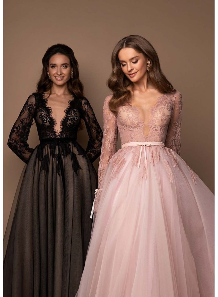 Vestido de fiesta largo boho con escote en V y encaje