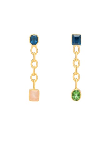 Asymmetrical chain earrings with natural stones