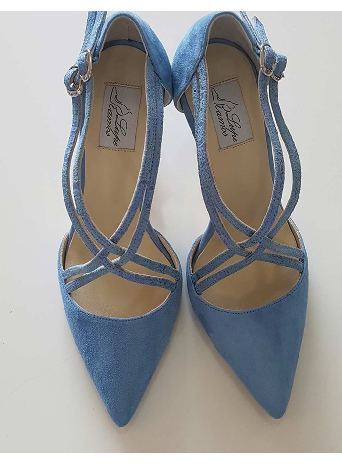 Ridículo papel Fortalecer Zapatos de tacón de ante azul y terminación en punta | INVITADISIMA