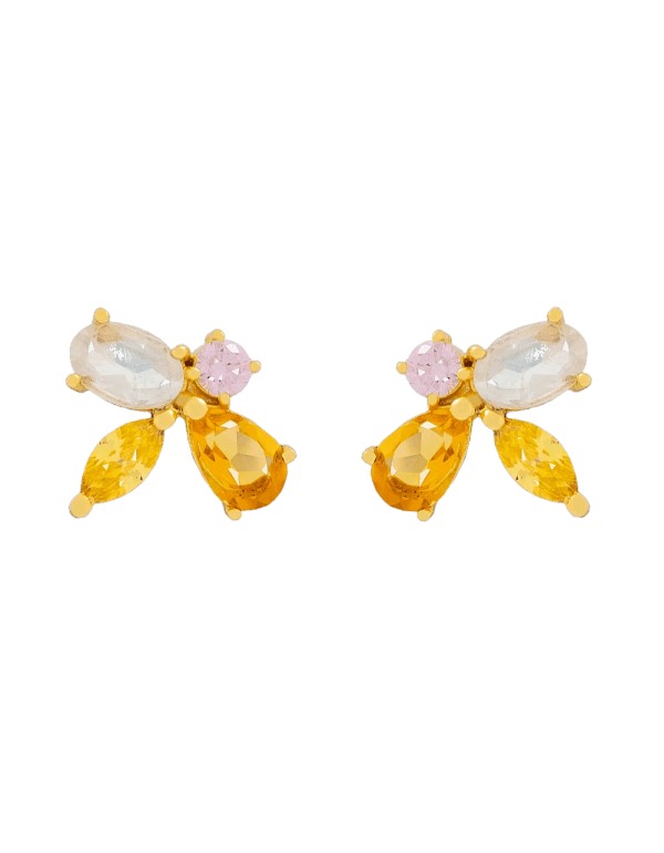 Bee-shaped earrings - orange - natural stones - 1