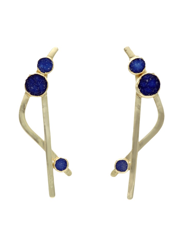 Crossed earrings with drusen stones in blue tones - Callao Acus complementos - 1