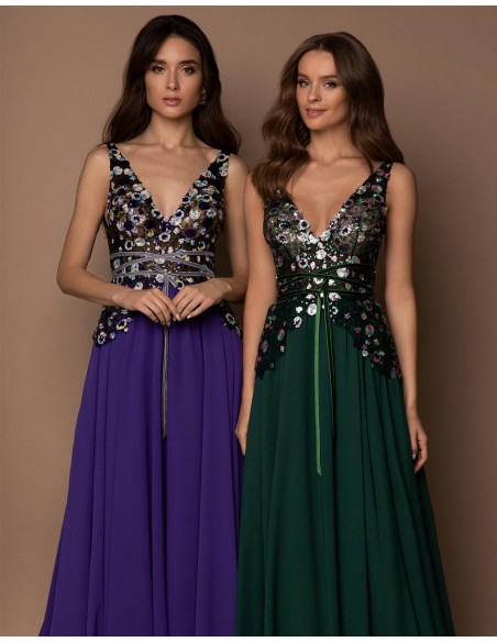 Vestido de fiesta largo con cuerpo de lentejuelas-1 Vestido de fiesta largo con cuerpo de lentejuelas-1