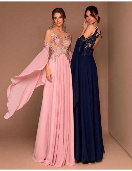 Long gown with transparent bodice and chiffon skirt Long gown with transparent bodice and chiffon skirt