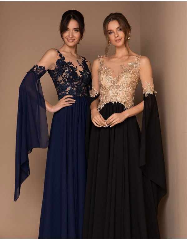 Long gown with transparent bodice and chiffon skirt 2