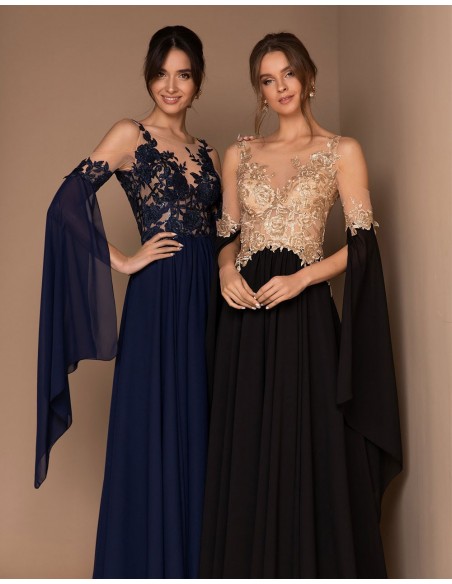 Long gown with transparent bodice and chiffon skirt-1 Long gown with transparent bodice and chiffon skirt-1