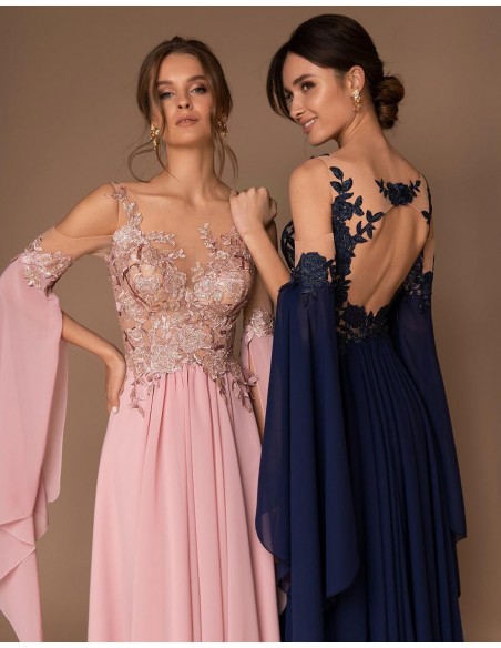 Long gown with transparent bodice and chiffon skirt-2 Long gown with transparent bodice and chiffon skirt-2