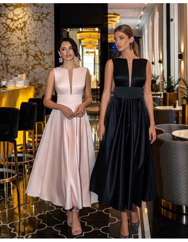 Vestido midi de fiesta con falda fluida rosa 2