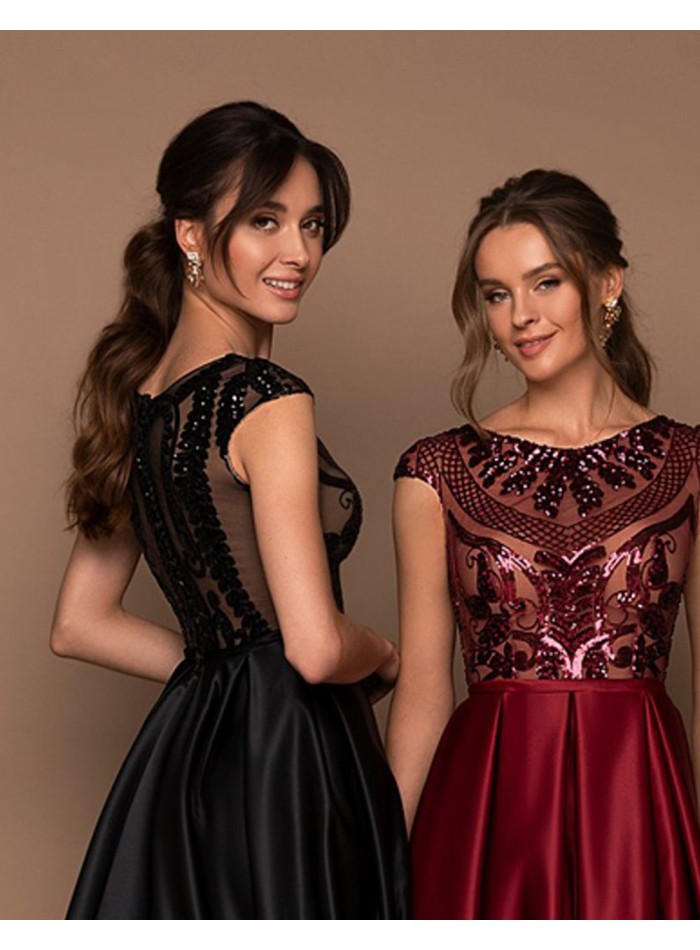 Long party dress with beaded bodice and flared skirt-3