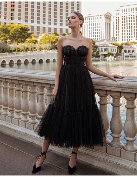 Midi ball gown with draped bodice and ...