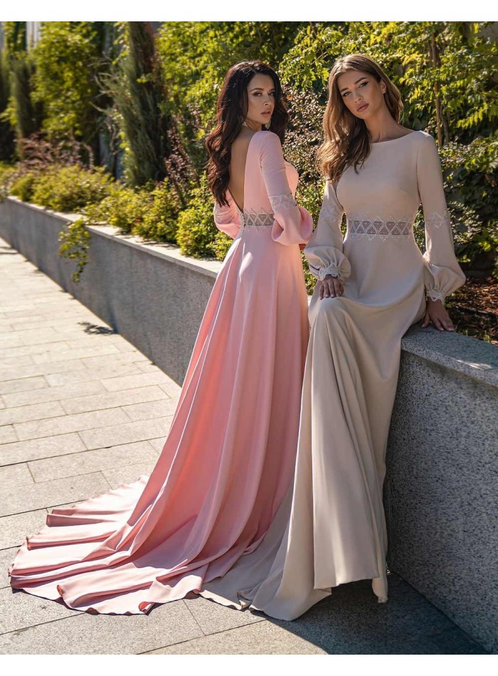 Vestido de fiesta largo con espalda abierta manga larga | INVITADISIMA  Talla Ropa 34 Colores ROSA Categoria Colores ROSAS BAJO PEDIDO Bajo pedido
