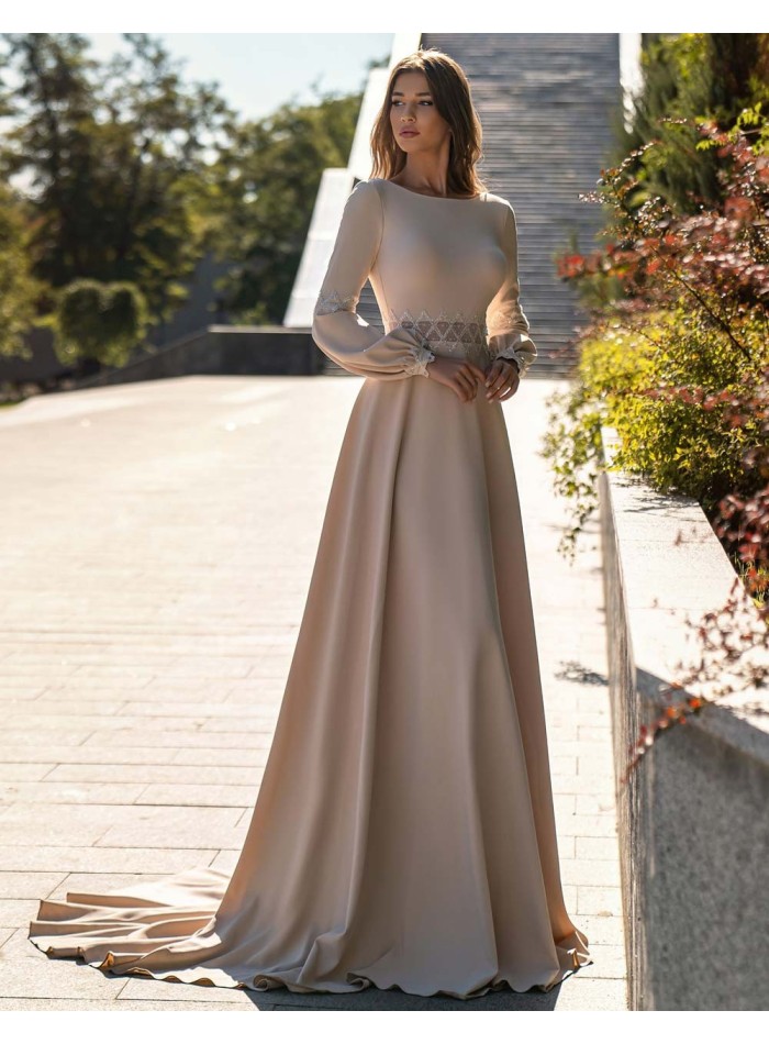 Long party dress with open back and long sleeves-4