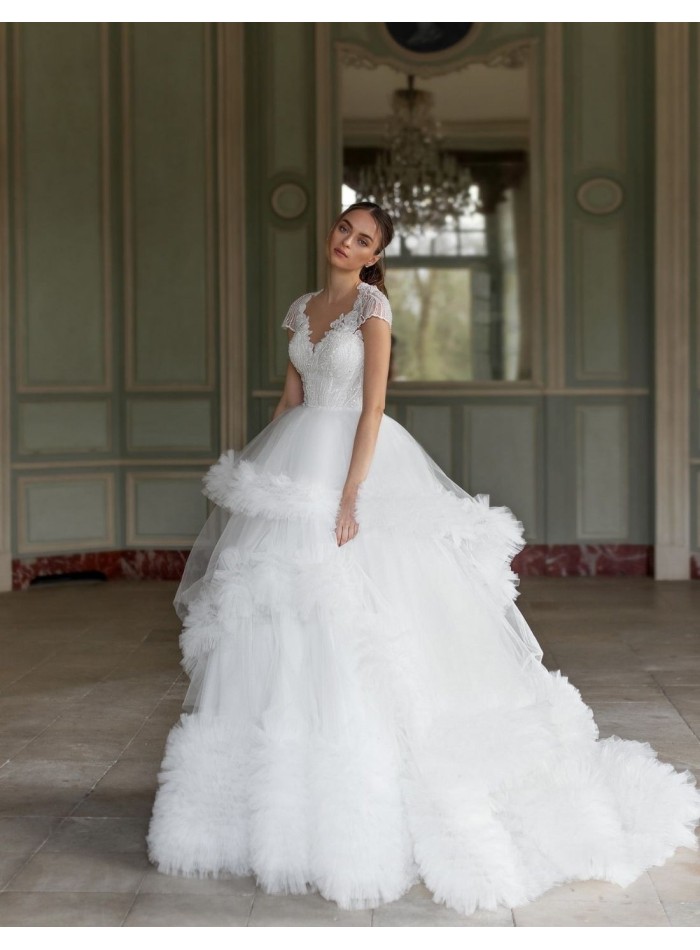 Wedding dress with rhinestone bodice and pompous skirt from Pollardi