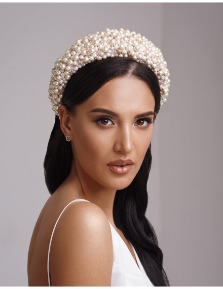 Diadema gruesa de perlas y cristales para novia o invitada-beige Diadema gruesa de perlas y cristales para novia o invitada-beige