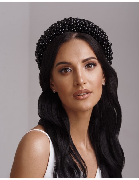 Diadema gruesa de perlas y cristales para novia o invitada-negra Diadema gruesa de perlas y cristales para novia o invitada-negra