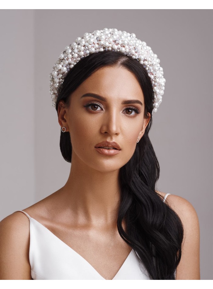 Thick headband with pearls and crystals for brides or guests