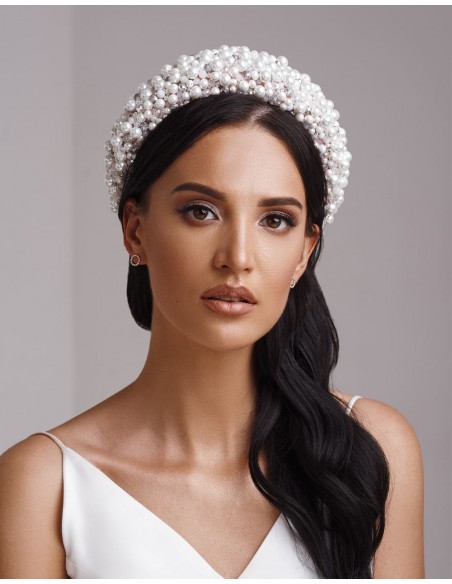 Diadema gruesa de perlas y cristales para novia o invitada-marfil Diadema gruesa de perlas y cristales para novia o invitada-marfil