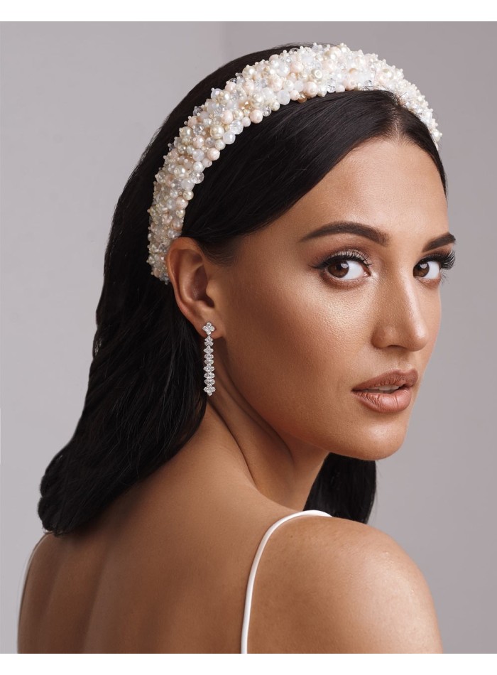 Thick  flat headband with pearls and crystals for brides or guests-3