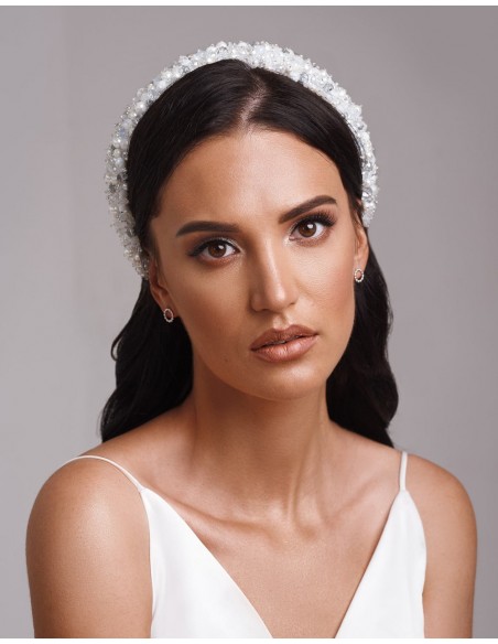 Diadema gruesa plana con perlas y cristales para novia o invitada-1