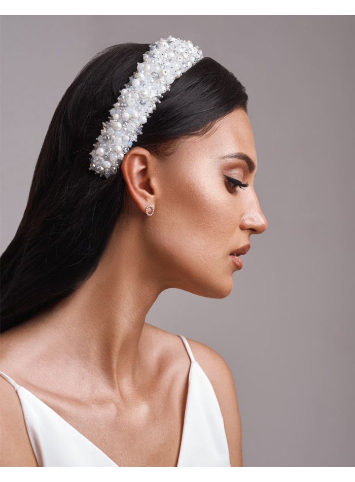 Thick  flat headband with pearls and crystals for brides or guests
