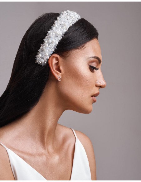 Thick  flat headband with pearls and crystals for brides or guests