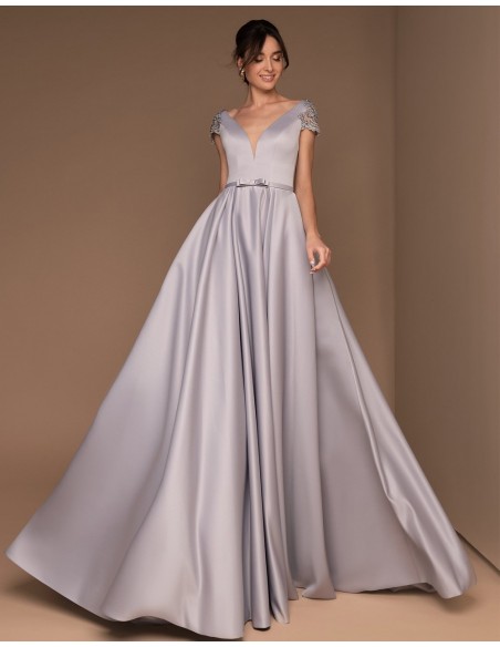 Vestido de fiesta largo en satén con espalada efecto tatuaje de pedrería-2 Vestido de fiesta largo en satén con espalada efecto tatuaje de pedrería-2
