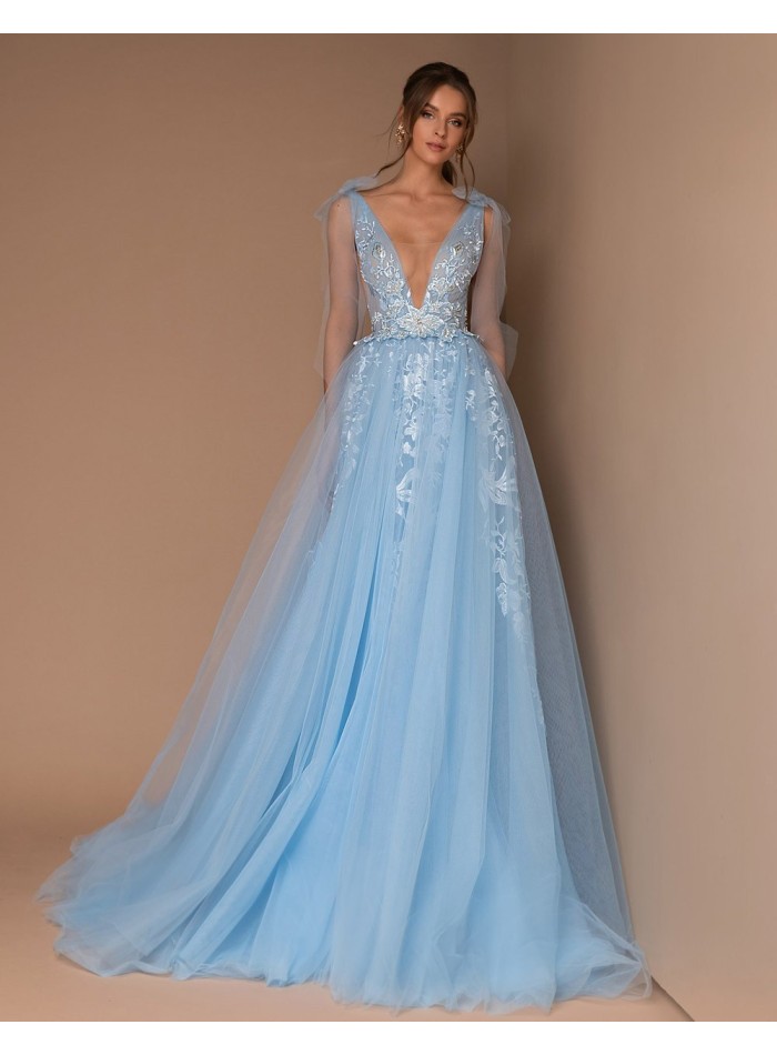 Evening dress with tulle skirt and embroidered bodice-1