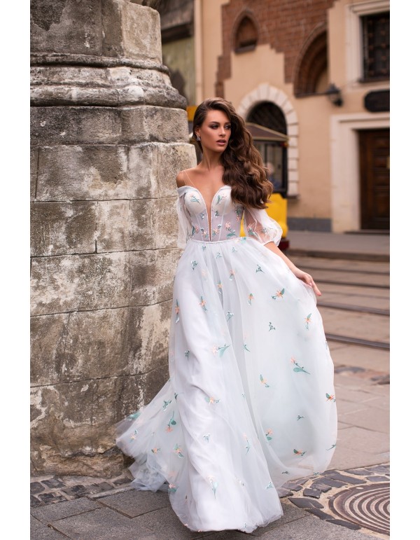 Long dress with bare shoulders and puffed sleeves Pollardi Fashion Group - 1 