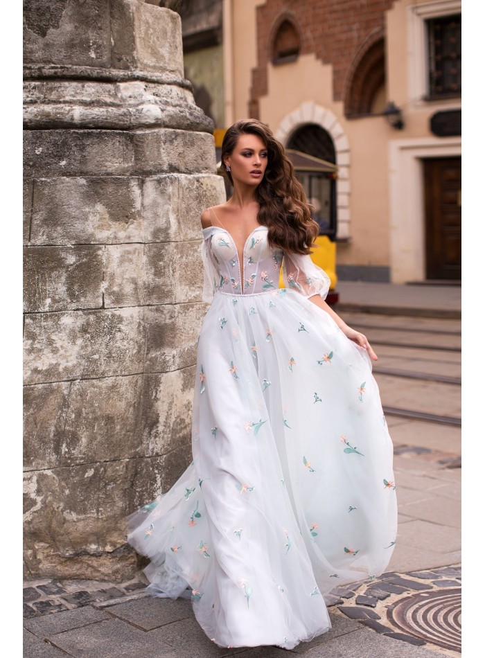 Long dress with bare shoulders and puffed sleeves Pollardi Fashion Group - 1 