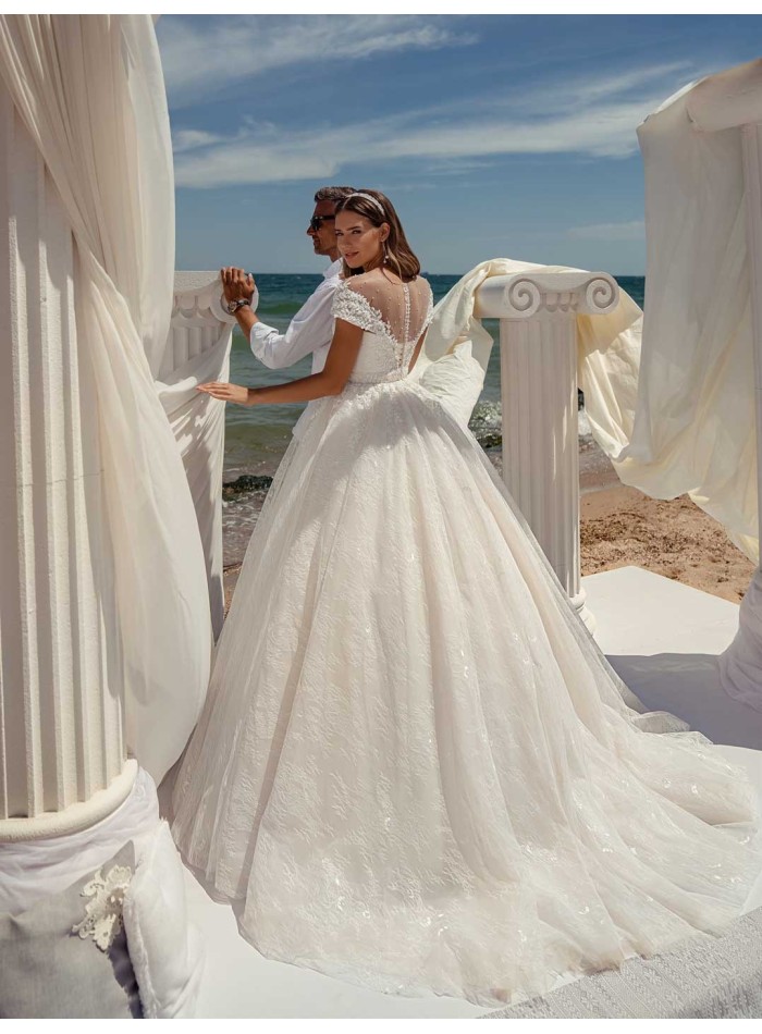 Vestido de novia de corte princesa con escote barco y manga larga con espalda transparente Jeorjett Fashion Group - 2