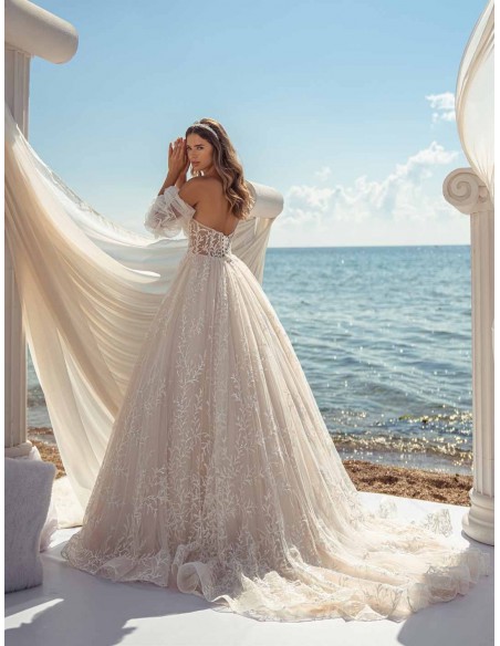 Vestido de novia evasée con escote palabra de honor y espalda descubierta en tul bordado Jeorjett Fashion Group - 5 Vestido de novia evasée con escote palabra de honor y espalda descubierta en tul bordado Jeorjett Fashion Group - 5