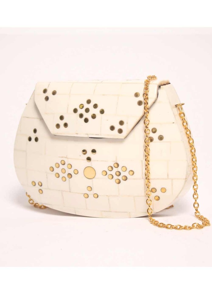 Mother-of-pearl box bag with metallic inlays Lauren Lynn London Accessories - 1 