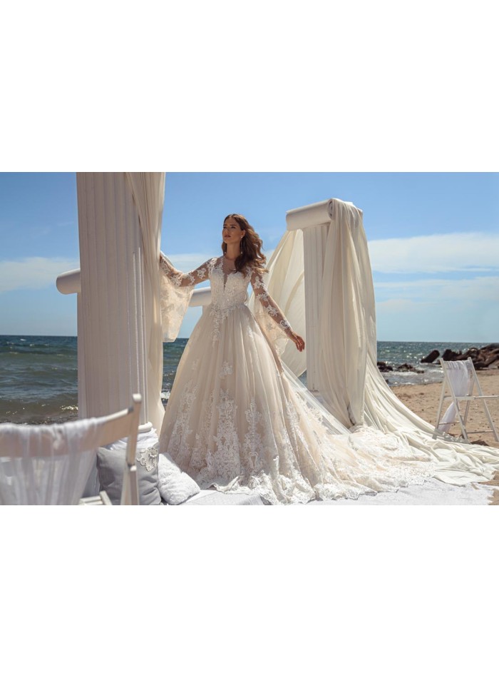 Vestido de novia princesa con manga larga de tul y guipur efecto semitransparente Jeorjett Fashion Group - 2