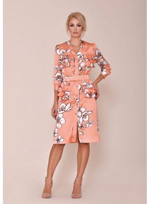 Peach and printed cocktail dress ...